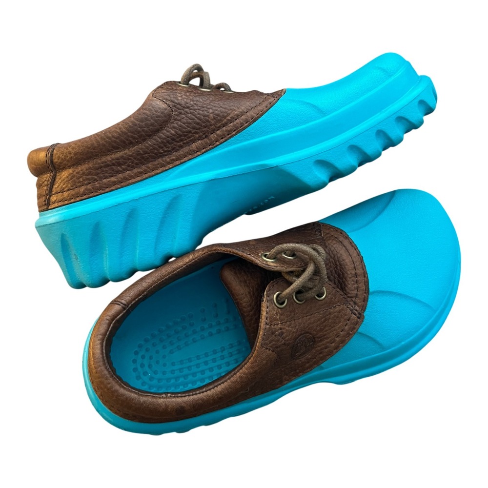 Crocs Islander Pitcrew Boat Shoes Blue Rubber Leather Mens 7 Womens 9